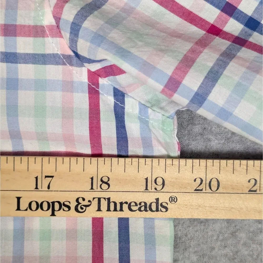 GAP Short Sleeve Button Front Shirt Boys XXL Plaid Poplin Classic Prep Coastal